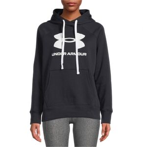 Under Armour Rival Fleece Logo Hoodie Black White Small Loose Fit